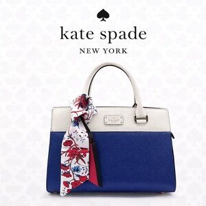 Kate Spade Grove Street Caley Satchel Blue White MSRP $359 w/ Scarf